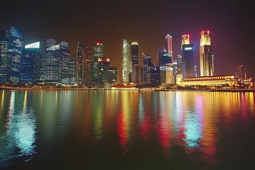 Obraz premium Time Lapse of the amazing Singapore skyline seen from along the Singapore River