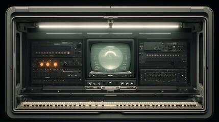 Vintage Analog Audio Mixing Console with Retro Knobs and Buttons