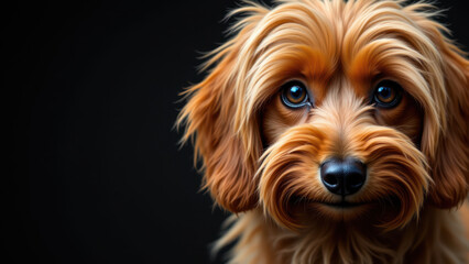 Naklejka premium Adorable golden long-haired dachshund puppy with striking blue eyes.