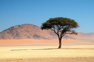 Typical african lone acacia tree with Namib desert - Namibia, South Africa
