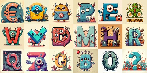 Obraz premium Cartoon Monster Lettering Typeface. AI generated illustration