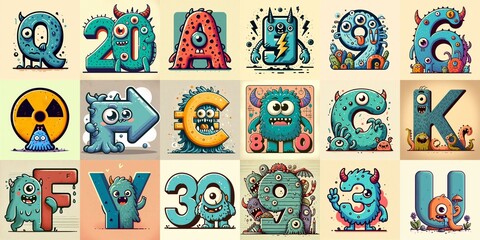 Obraz premium Cartoon Monster Lettering Typeface. AI generated illustration