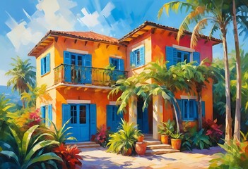 Fototapeta premium Acrylic painting,DUBAI, UAE, Villas in dubai floral for background.