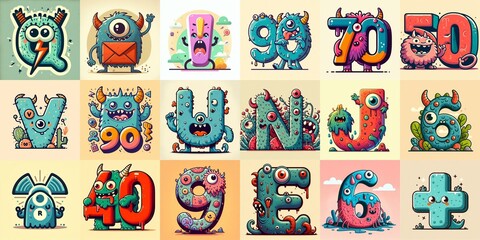Obraz premium Cartoon Monster Lettering Typeface. AI generated illustration
