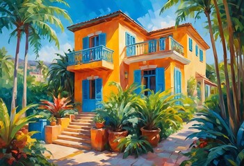 Fototapeta premium Acrylic painting,DUBAI, UAE, Villas in dubai floral for background.