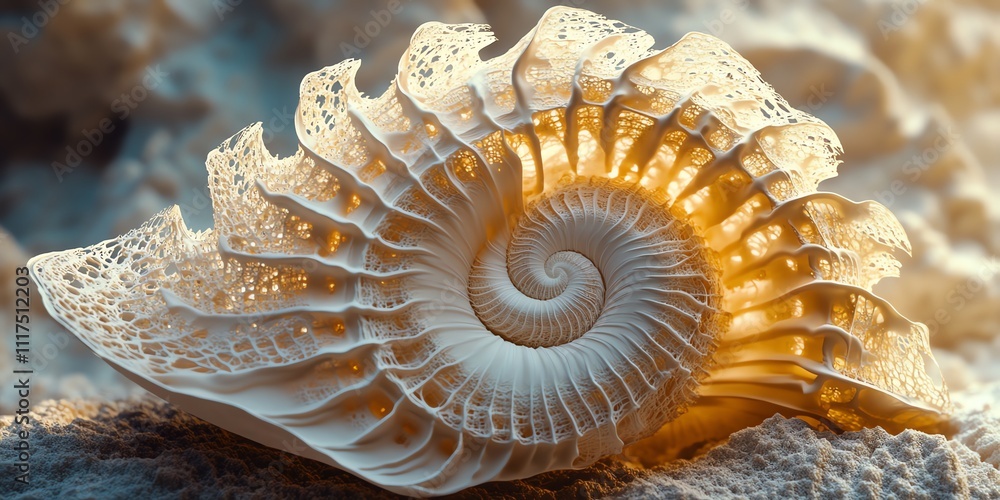 Aufkleber A beautifully detailed nautilus shell showcasing intricate patterns and textures.