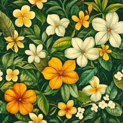 Tropical Floral Pattern With Vibrant Yellow And White Flowers