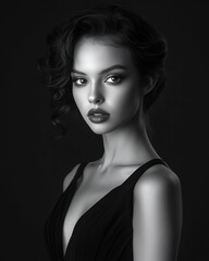 Fototapeta premium Captivating Monochrome Portrait of a Mysterious and Alluring Female Model