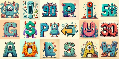 Obraz premium Cartoon Monster Lettering Typeface. AI generated illustration