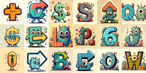 Obraz premium Cartoon Monster Lettering Typeface. AI generated illustration
