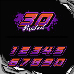 vector racing numbers for drag motorbikes and cars	