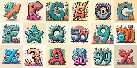 Obraz premium Cartoon Monster Lettering Typeface. AI generated illustration