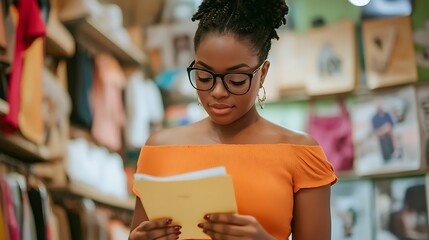 Woman Reading a Book in a Clothing Store
