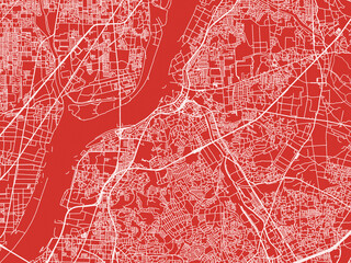 Christmas Map of Hirakata, Japan in Snowy White on Festive Red Background.