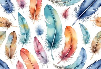 Watercolor feathers illustration set - colorful watercolor feathers collection. Wedding stationary, greetings, wallpapers