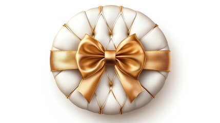 a luxury gift box, decorative element, gold ribbon and bow, photorealistic, isolated on white background
