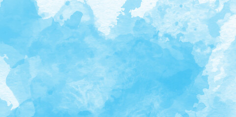 blue watercolor splash stroke of cloudy sky background, Pastel sky blue paper texture pattern background, soft cloudy sky blue watercolor background with soft tiny fogg or clouds.	