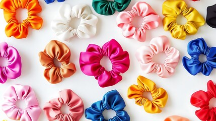 Assortment of Colorful Satin Hair Scrunchies