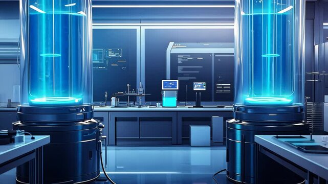Futuristic Laboratory Exploring Advanced Technology with Glowing Blue Tanks in Science