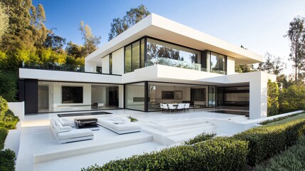 A luxurious villa with a beautiful environment, showcasing a stacked villa design, perfect for middle-class families, representing an ideal lifestyle of comfort, elegance, and modern living.