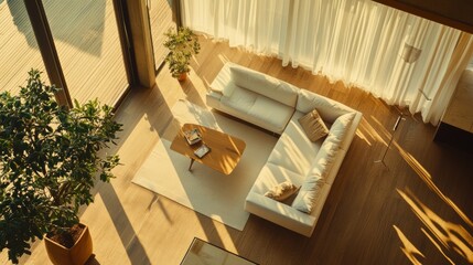 Modern living room sunlight bright interior design