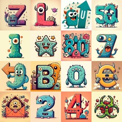 Fototapeta premium Cartoon Monster Lettering Typeface. AI generated illustration