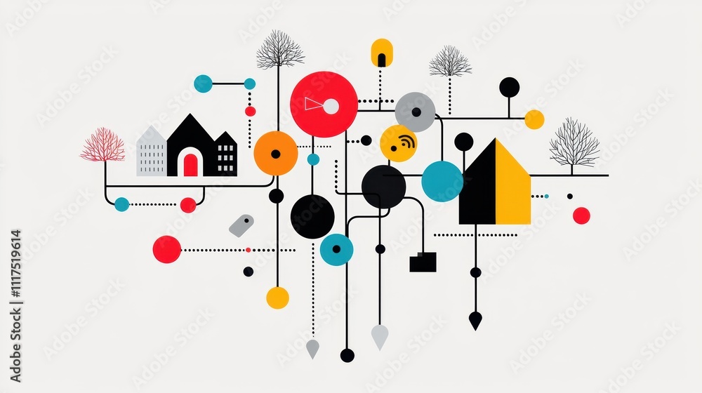 Poster a network diagram illustrating the flow of information within a company, with different departments 