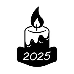 2025 candle silhouette, new year vector icon - silhouette vector art of 2025 candle, symbolizing new year celebrations. new year silhouette.