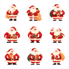 A set of Santa clauses. Isolated on a white background.
