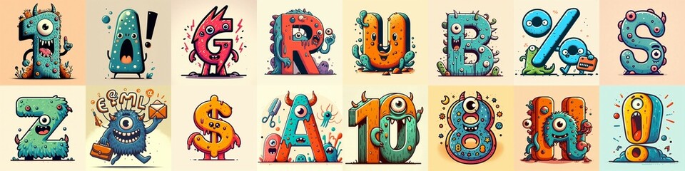 Cartoon Monster Lettering Typeface. AI generated illustration