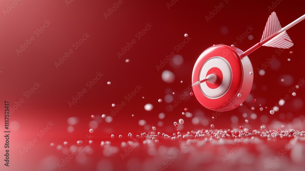 Poster 3d model of target with arrow hitting in vibrant gradient background