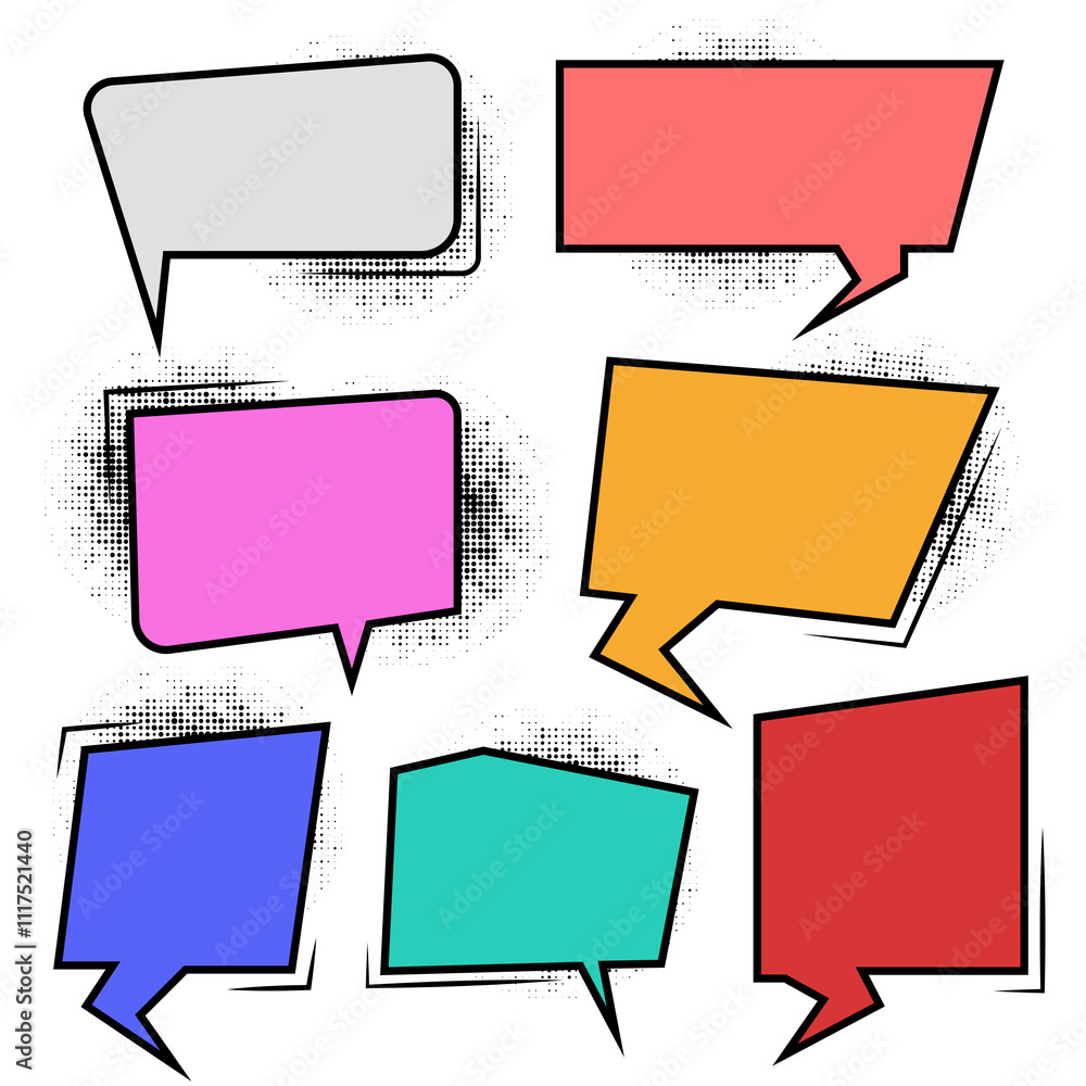 Aufkleber set of comic speech bubbles and elements balloon communication message set with black halftone shado