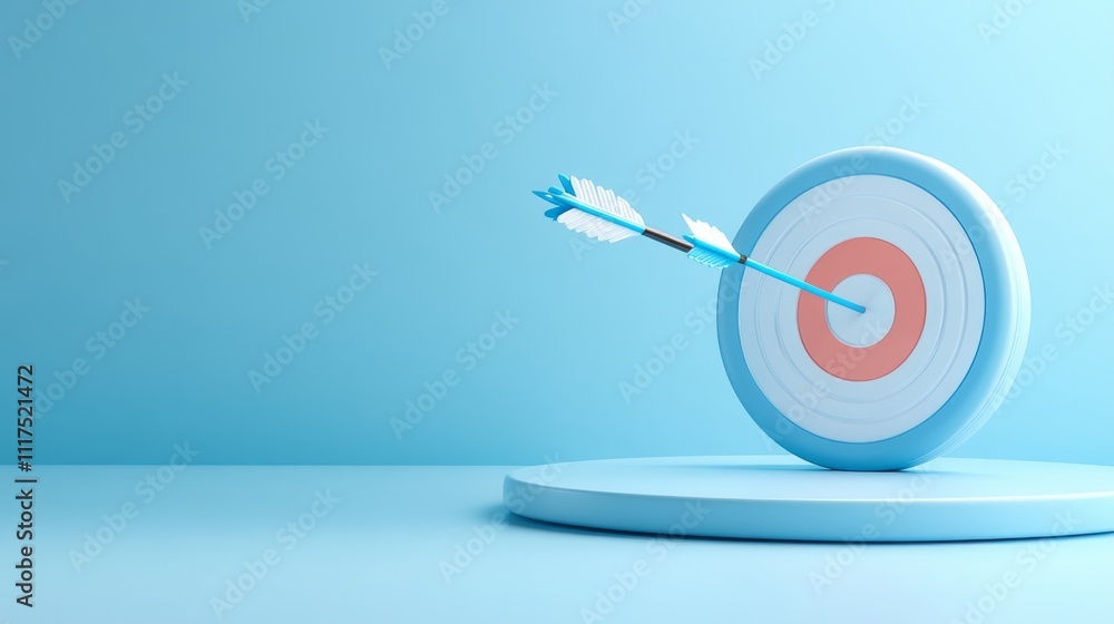 Poster 3d target with arrow hitting the center on gradient background