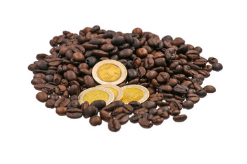 Naklejka premium coffee beans and money