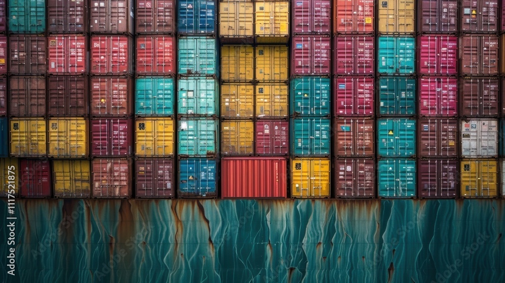 Aufkleber a balancing act of containers stacked ever so strategically to maximize space and ensure the ship st