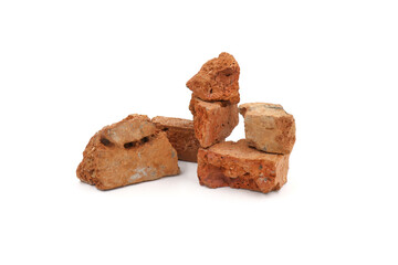 Solid clay bricks used for construction,Old red brick isolated on white background. Shattered bricks isolated.