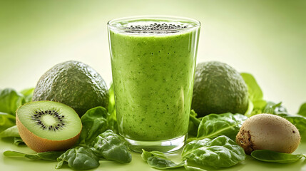 Refreshing Green Smoothie with Kiwi, Avocado, and Spinach: A Vibrant Photo