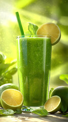 Refreshing Green Smoothie Illustration with Limes and Leaves