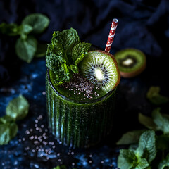 Refreshing Green Kiwi Mint Smoothie Illustration with Chia Seeds