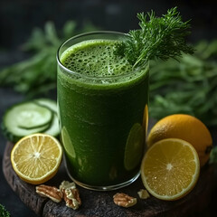 Refreshing Green Detox Juice Smoothie -  Healthy Lifestyle Photo
