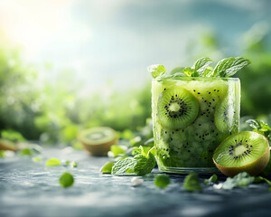 Refreshing Kiwi Mint Drink Photography Background Image