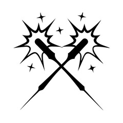 sparklers crossed silhouette, new year vector icon - silhouette vector art of sparklers crossed, symbolizing new year celebrations. new year silhouette.