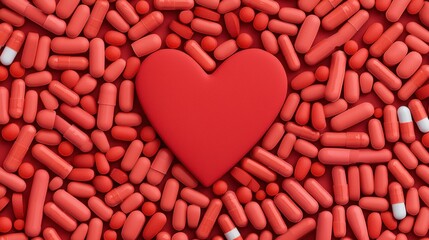 Obraz premium A close up shot of omega 3 fish oil capsules forming a heart shape, emphasizing the cardiovascular benefits and health conscious approach to well being.