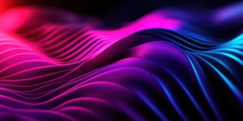 A vibrant, abstract wave pattern in purple and pink tones, creating a dynamic and fluid visual experience.