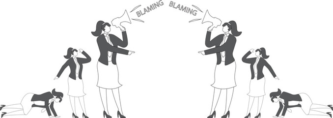 Conflicts, contradictions, quarrels, disagreements, angry two team members blaming each other