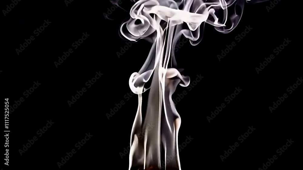 Poster ethereal black background thin wispy steam rising in intertwining vertical streams creates fluid, ab