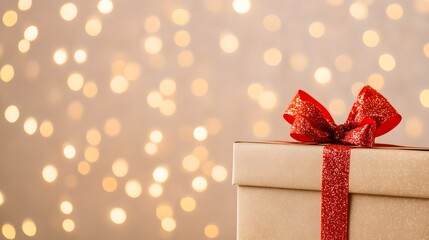 Fototapeta premium A beautifully wrapped gift box adorned with a sparkling red bow, Generative AI