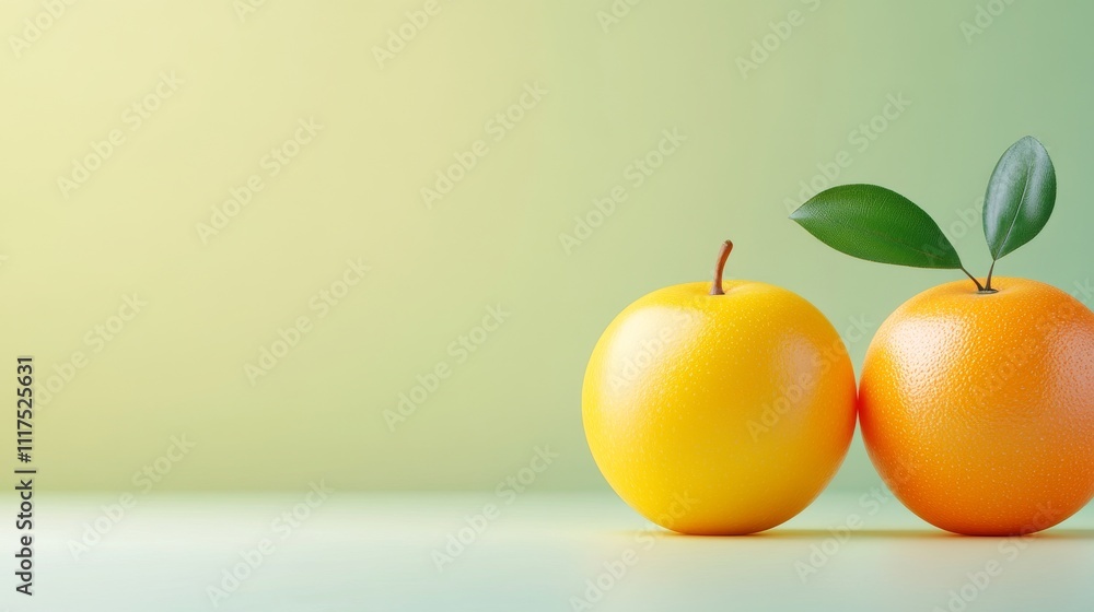Poster 3d model of colorful fruit on an empty background with leaf detail