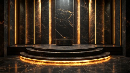Circular Marble Platform with Golden Veins and Backlit Illumination