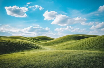 Obraz premium The vast and beautiful grasslands of Inner Mongolia, showcasing the endless green expanse under a clear sky, representing the natural beauty and serenity of the region.